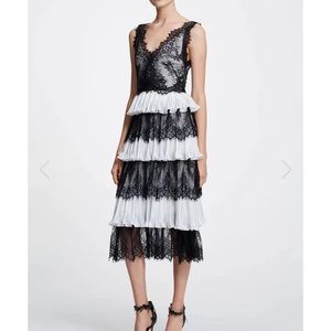 Marchesa Notte midi black and white dress